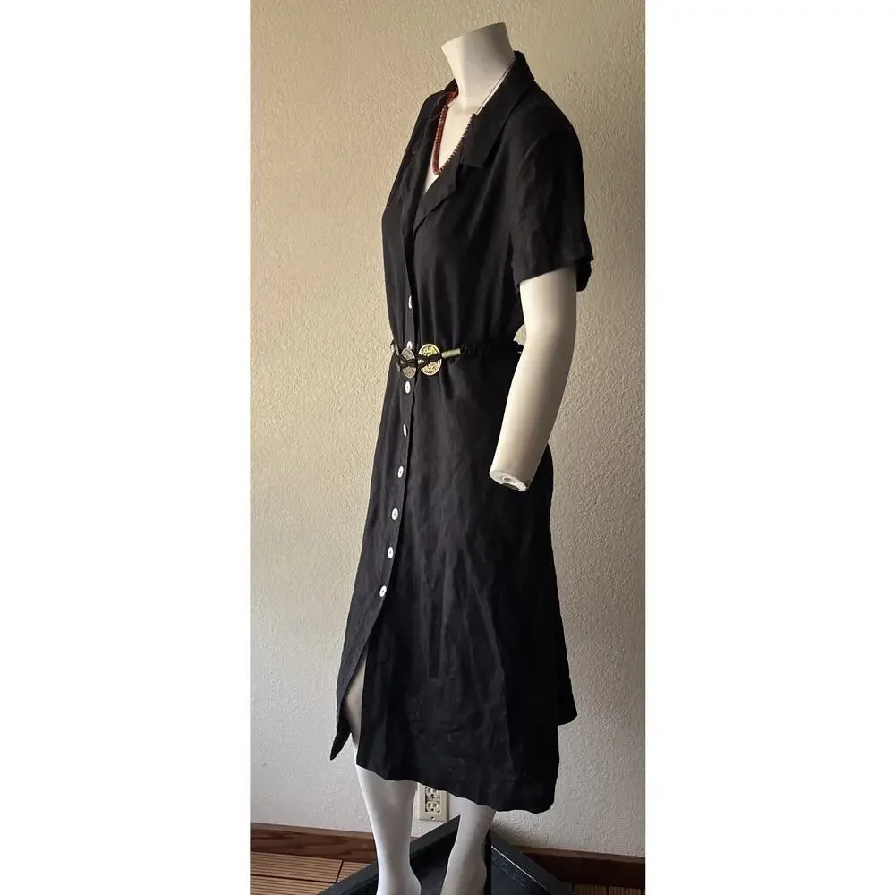 Quince 100% European Linen Button Front Dress | Black |Medium | Missing Belt - Picture 3 of 16